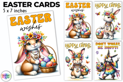 Easter Bunny Greeting Cards Cute Boho Printable, Hippie PNG Product Image 1