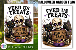 Halloween Garden Flag, Feed Us Treats Skeleton PNG Product Image 1