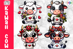Cute Valentine Highland Cow Clipart, Baby Cow Kawaii PNG Product Image 1