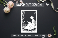 10 Book Lover Girl Paper Cut SVG, Floral Reading Card SVG Product Image 3