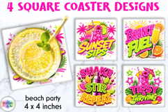 Neon Summer Cocktail Coaster Designs, Tropical Drink Quotes Product Image 1