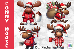 Funny Christmas Moose Clipart, Cute Holiday Animal PNG Product Image 1