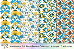 Scandinavian Folk Floral Seamless Patterns, Nordic Flowers Product Image 1