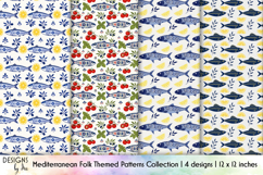 Mediterranean Seamless Pattern, Folk Art Pattern, Sardine Product Image 1