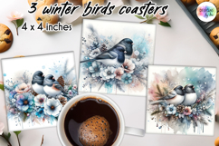 Winter Birds Coaster PNG, Elegant Watercolour Bird Coasters Product Image 1