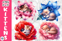Cute Floral Cat Illustrations, Kittens in Flowers Clipart Product Image 1