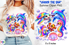 Holographic Summer Clipart, Rainbow Sea Friends Clipart Product Image 1