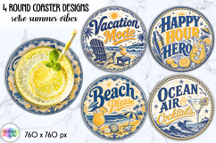 Retro Summer Coastal Coaster Sublimation, Beach Cocktails Product Image 2
