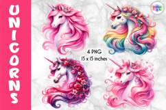 Whimsical Unicorn Clipart, Magical Unicorn Portrait PNG Product Image 1
