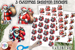 Funny Christmas Skeleton Stickers | Santa Skull Clipart Product Image 1