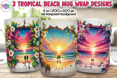 3D Tropical Sunset Beach Mug Wraps, Summer Mug Prints Product Image 1