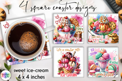 Sweet Ice Cream &amp; Coffee Coasters, Printable Square Coaster Product Image 1