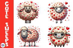 Cute Valentine Sheep Clipart, Fluffy Love Sheep with Hearts Product Image 1