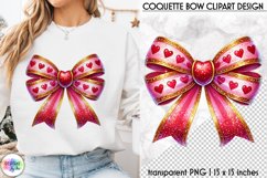Valentines Pink Coquette Bow Clipart | Pink Bow with Hearts Product Image 1