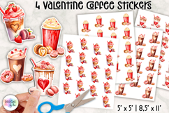 Valentine Coffee Stickers Clipart, Pink &amp; Red Café Drinks Product Image 1