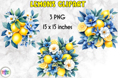 Watercolour Lemon Clipart, Vibrant Lemons PNG Product Image 1