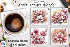 Magnolia Flower Coaster Sublimation, Spring Flowers Coasters Product Image 1