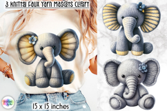 Knitted Elephant Clipart, Faux Yarn Plush Mascot Sublimation Product Image 1