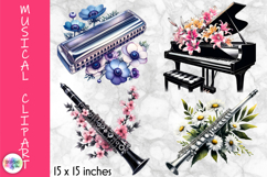 Musical Instruments with flowers Clipart, Music and Flowers Product Image 1