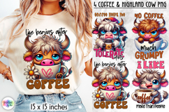 Cute Highland Cow Sublimation, Coffee Lover Quotes PNG Product Image 1