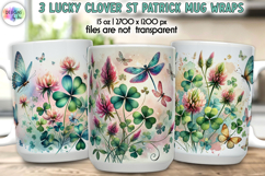 Lucky Clover St Patrick Mug Wrap, Watercolor Floral Shamrock Product Image 1