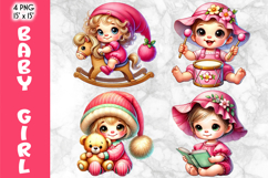 Cute Nursery Clipart, Baby Girl Gnome PNG, Baby Shower Art Product Image 1