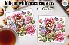 Cute Kitten with Pink Roses and Butterfly Coaster Design Product Image 1