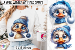 Cute Winter Animals in Blue Hat Clipart, Funny Baby Duck PNG Product Image 1