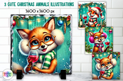 Cute Christmas Animals Illustration, Wine Lover Christmas Product Image 1