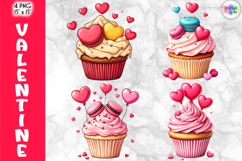 Valentine Cupcake Clipart, Cute Cartoon Love Desserts PNG Product Image 1