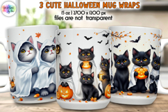 Cute Kitten Halloween Mug Wraps, Ghost Cats with Pumpkins Product Image 1