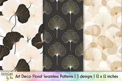 Art Deco Ginkgo Floral Seamless Patterns, Modern Floral Product Image 1