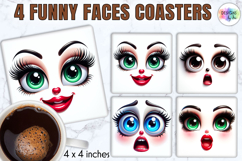 Funny Faces Coasters, Cute Emoji Face Sublimation Designs Product Image 1
