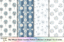 Blue Daisy Seamless Patterns, Boho Botanical Digital Paper Product Image 1