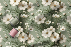 Spring Flowers Seamless Patter, Vintage Cosmos Flowers Product Image 3