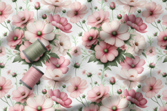 Spring Flowers Seamless Patter, Vintage Cosmos Flowers Product Image 4