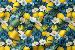 Vibrant Lemons and Blue Florals Patterns, Lemon Seamless PNG Product Image 3