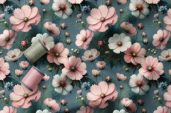 Spring Flowers Seamless Patter, Vintage Cosmos Flowers Product Image 2