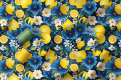 Vibrant Lemons and Blue Florals Patterns, Lemon Seamless PNG Product Image 4