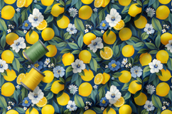 Vibrant Lemons and Blue Florals Patterns, Lemon Seamless PNG Product Image 5