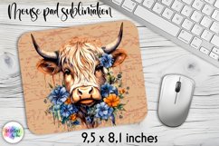 Heifer with Flowers Mouse Pad, Vintage Distressed Heifer PNG Product Image 1