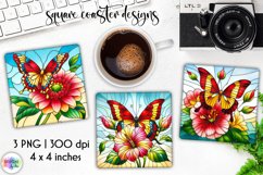 Stained Glass Butterfly Coasters, Floral Stained Glass Print Product Image 1