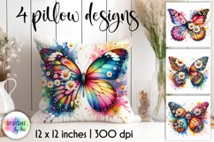 Butterfly with Flowers Watercolour Pillow Design, Butterfly Product Image 1