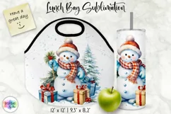 Watercolour Snowman Lunch Bag Print | Christmas Lunch Bag Product Image 1