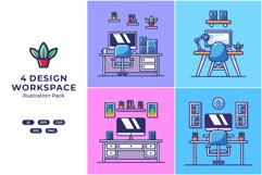 Set Workspace Computer Cartoon Flat Illustration Product Image 1