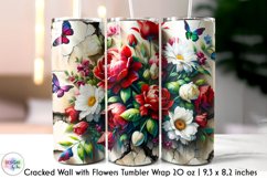 3D Cracked Wall Flowers Tumbler Wrap, Floral Tumbler Design Product Image 1