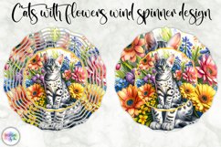 Cat with Flowers Wind Spinner, Spring Flowers and Kitten PNG Product Image 1