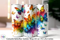 Watercolour Butterflies Tumbler Wrap, Colourful Butterflies Product Image 1