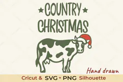 Country Christmas Cow Santa Hat SVG Cut File Product Image 1