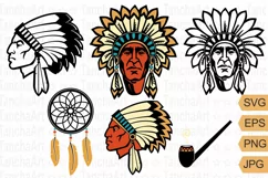 Native American Chief Clipart SVG Tribal Indian Headdress Product Image 1